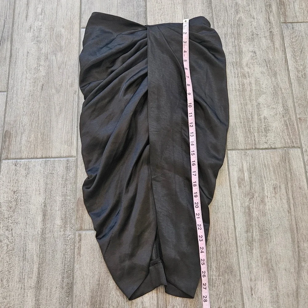 House of CB Miciela Skirt Size S Black Draped Satin Tulip Midi Pleated Wrap